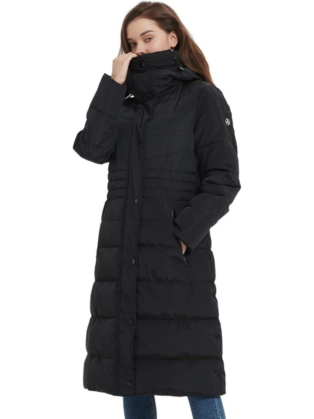 Warm Insulated Long Parka Jacket with Hood, Thick Vegan Down Winter Coat for